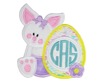 Baby Girl Easter Bunny with Monogrammed Egg Sew or Iron on Patch - image1